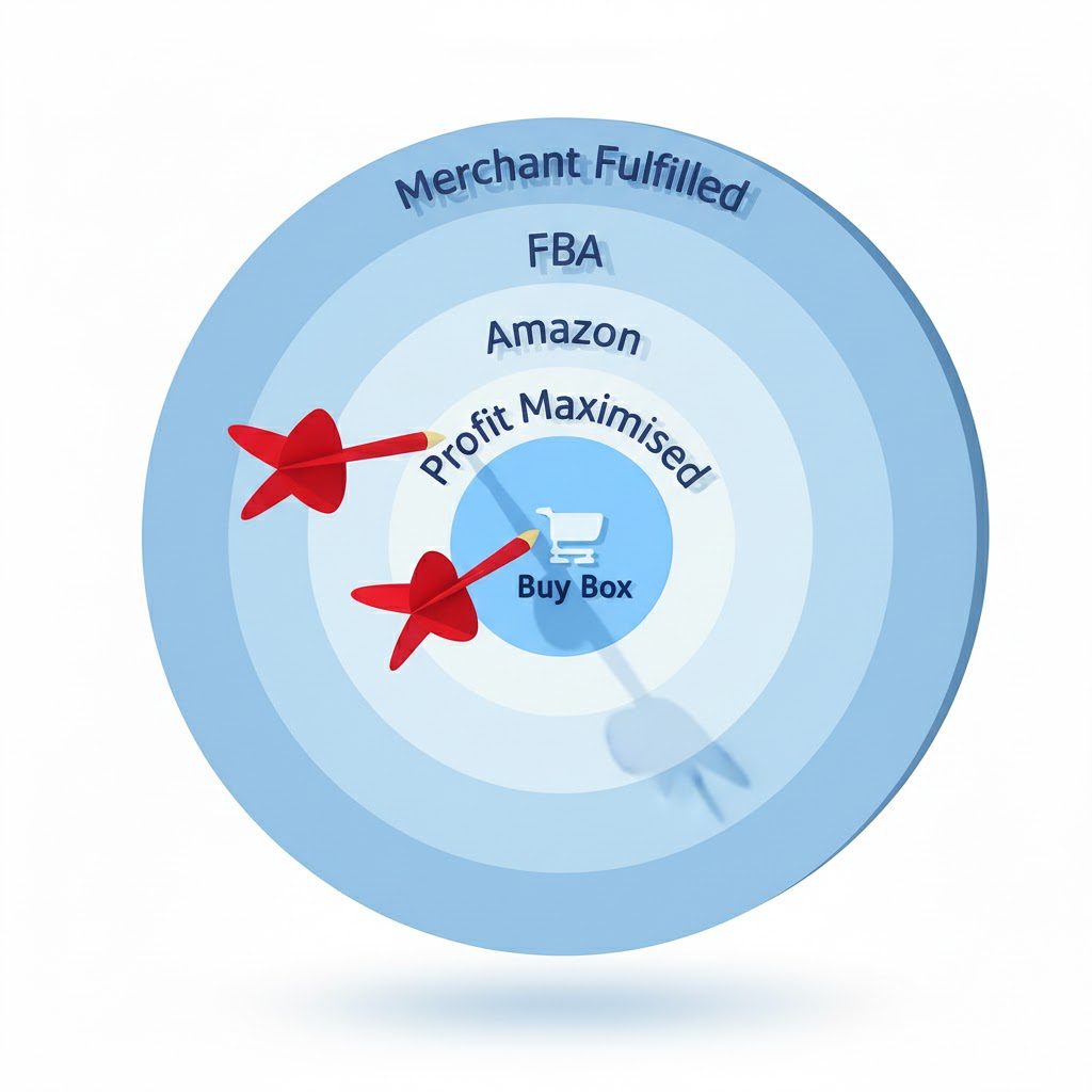Amazon Buy Box targeting illustration showing profit maximisation and repricing strategy